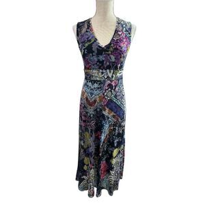 Fuzzi Floral Patchwork Mesh Midi Dress Sleeveless V-Neck Boho Chic Size S